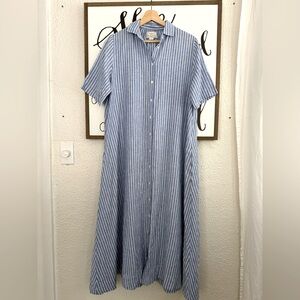 Birds Of Paradis By Trovata Midi Striped Linen Dress Blue Womens Size S